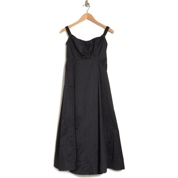 New Free People Alinda Midi Dress $228 SIZE 4 Shiny Black Off-The-Shoulder - Picture 8 of 9